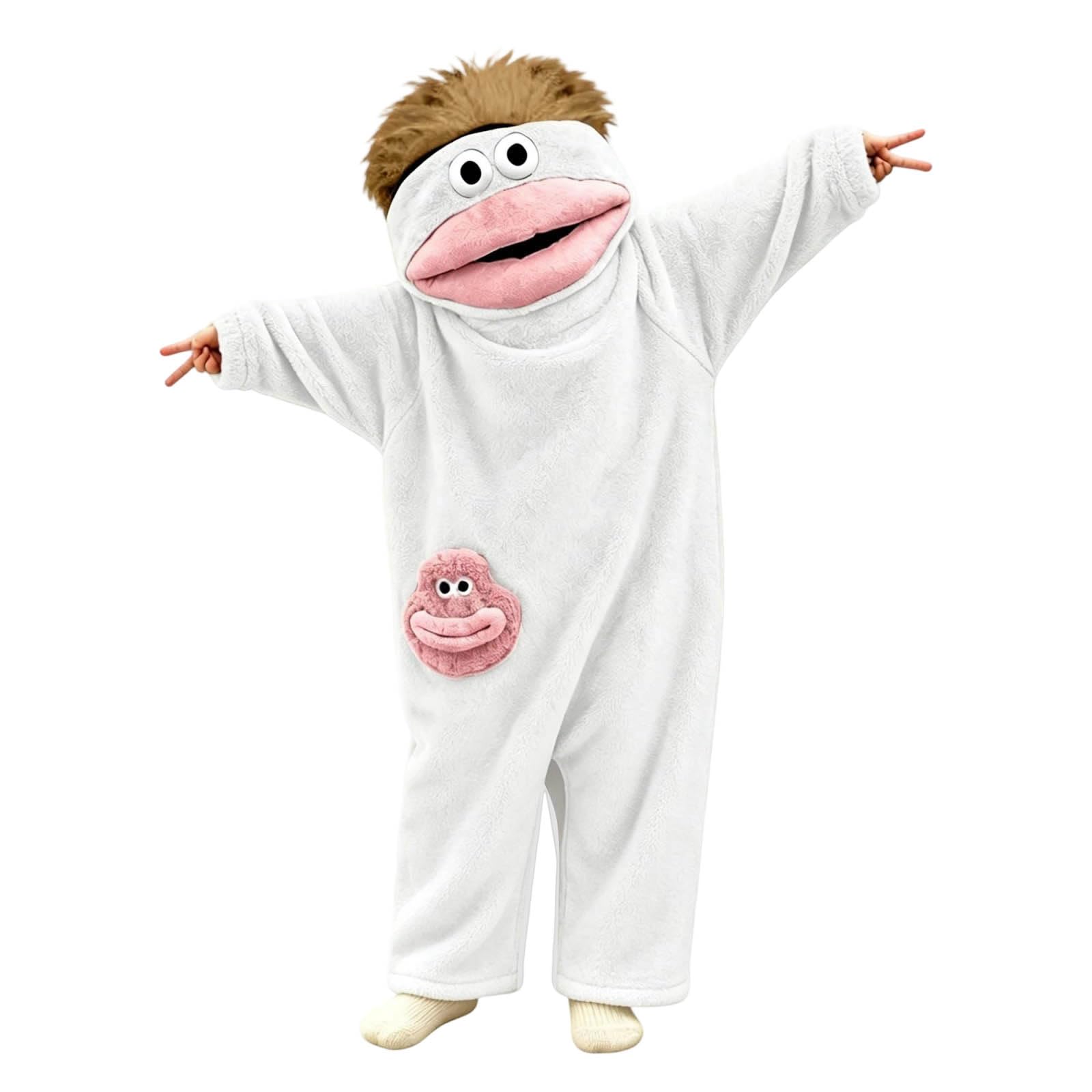 Funny Silly Onesie Children Big Mouth Monster Hooded One-Piece for Kids