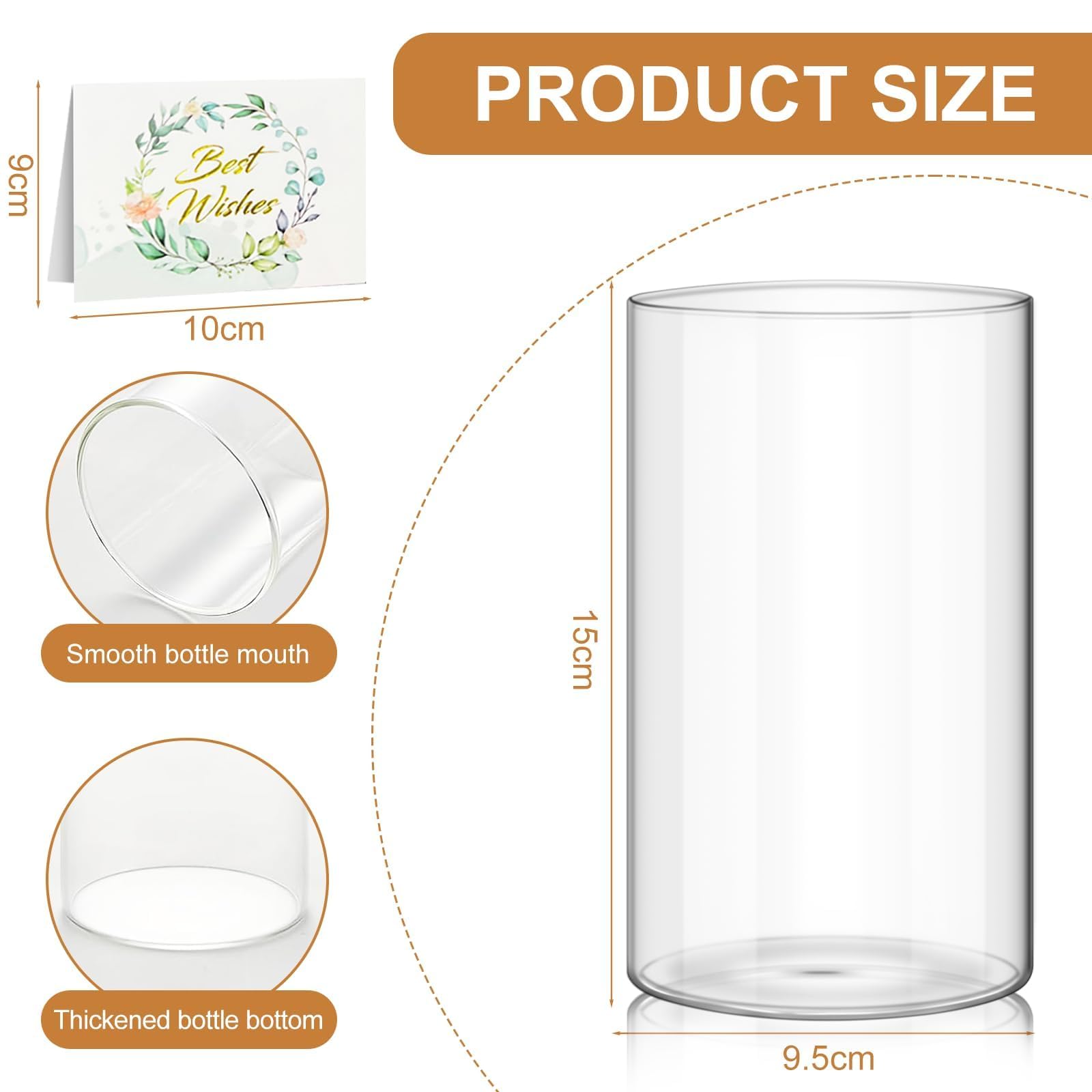 YlYADl Vases Cylindriques en Verre,Vase en Verre Transparent de pour Fleurs, Vase À Fleurs en Verre Cylindrique Transparent,pour Bougies Pilliers Bougies Flottantes Centres de Table de Mariage