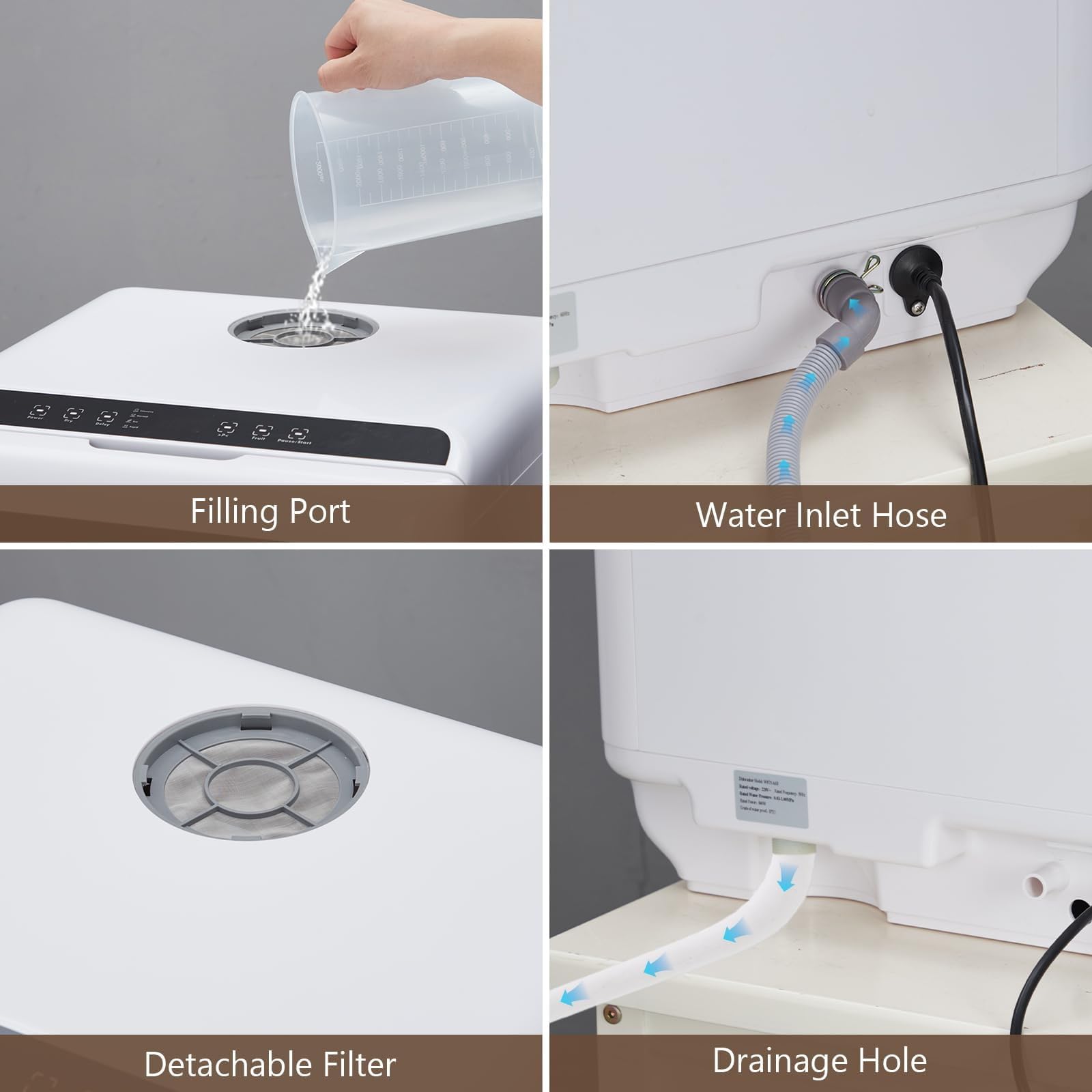 Mini lavavajillas para espacios pequeños, tanque de agua integrado de 5 litros y 5 programas, ideal para parejas y familias pequeñas, ahorra tiempo y agua
