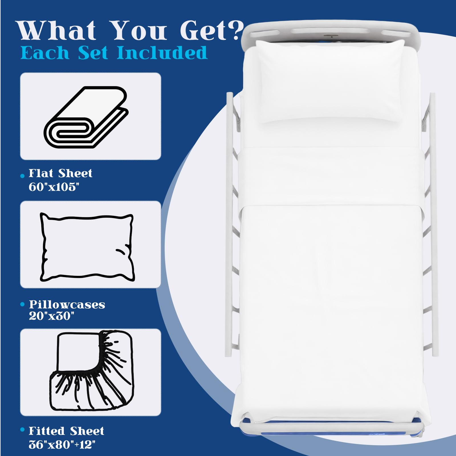 P Pothuiny Hospital Bed Sheet Set - White Microfiber -2