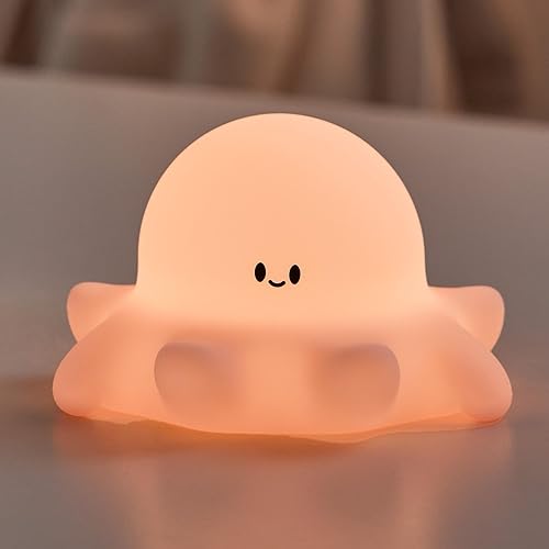 Lindo pulpo recargable de silicona nocturna para niños, luz nocturna regulable con control táctil con temporizador, lámpara de noche portátil USB