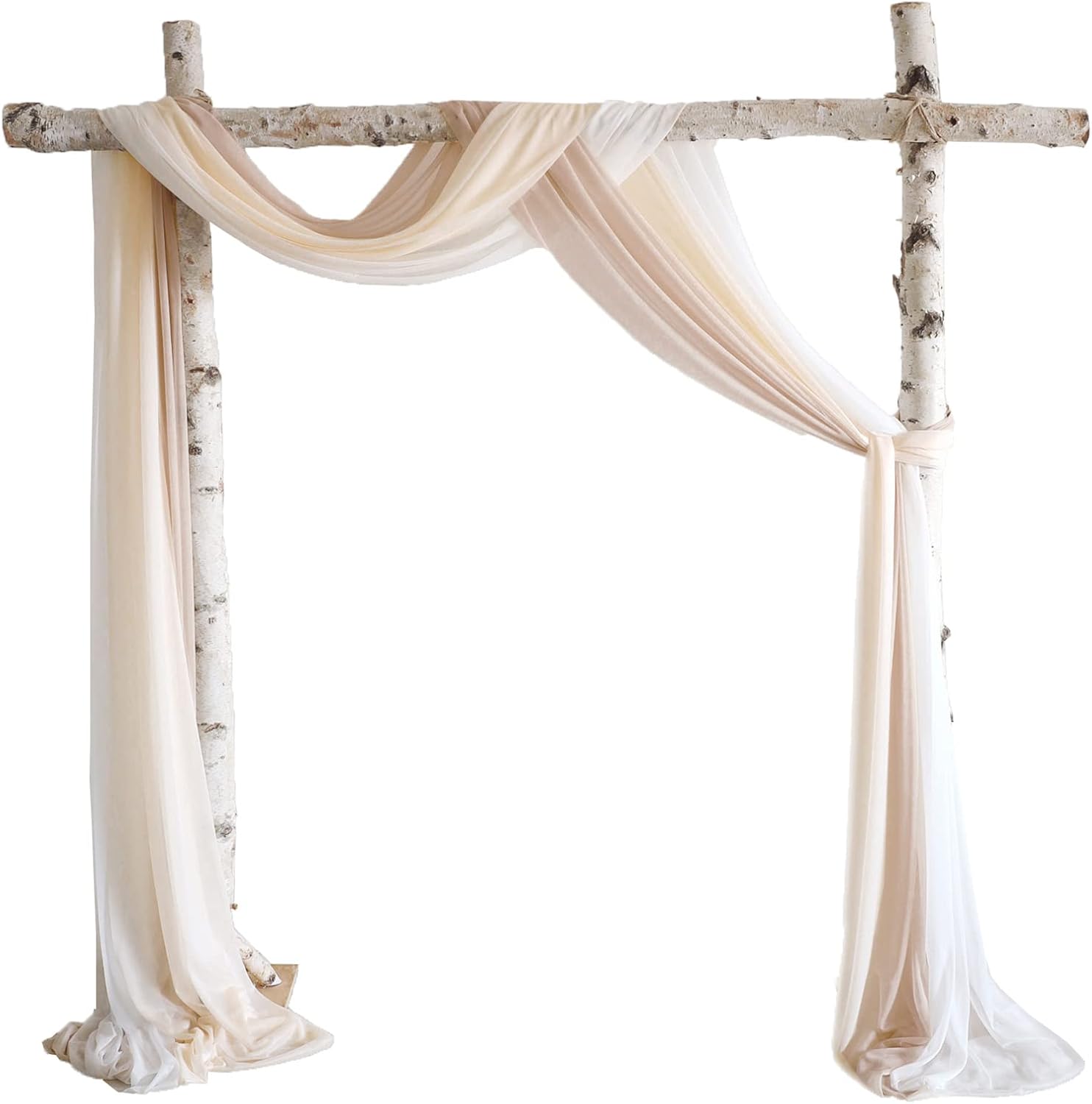 Chiffon Arch Fabric Drapes for Wedding Arbor Ceremoney Backdrop Decoration Stair Swag, 3 Panels 30" Wide 6 Yards, Cream & Nude Cream & Nude & White 3