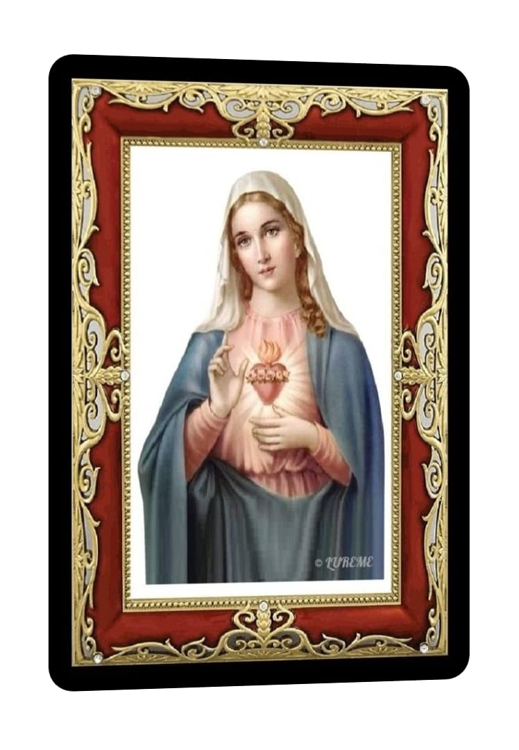 LADY HAWK Mother Mary Photo Statue Miniature Painting with magnetic backing. A Divine Gift for The Mother's Blessing. Sticks to any Metal Surface. Size 10x7cms Mother Mary Photo Frame Version (G364)