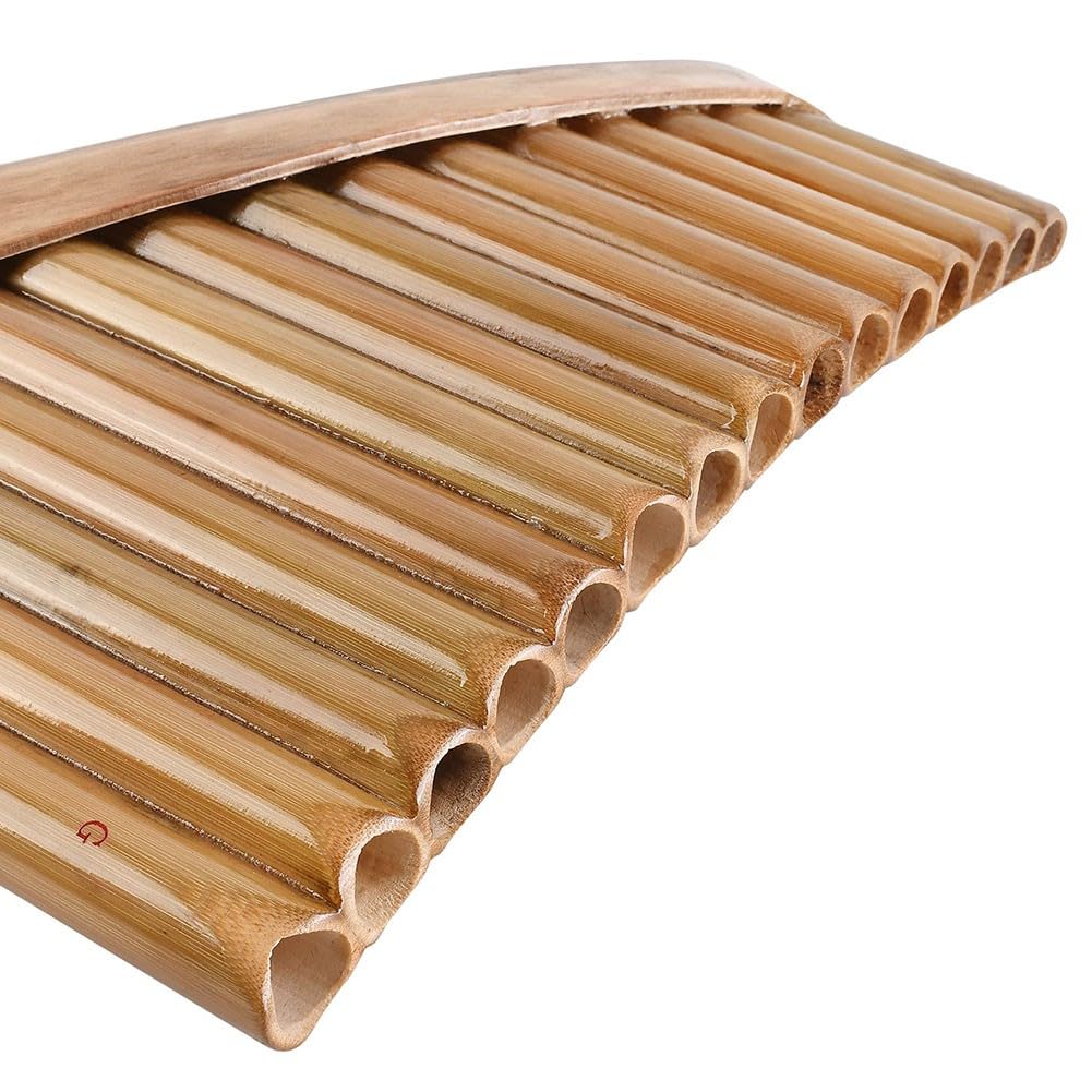 Flûte à pan naturelle accordable à 15 tuyaux - Instrument à vent avec sac souple et accessoires de nettoyage - Marron