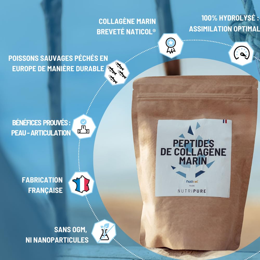 Nutripure | Collagène Marin Sauvage en Poudre | Complément Alimentaire Articulations, Soin des Cheveux & Ongles, Peau | Collagène Marin Hydrolisé | Pot 1,2KG | 4 mois | Goût Neutre | Made in France