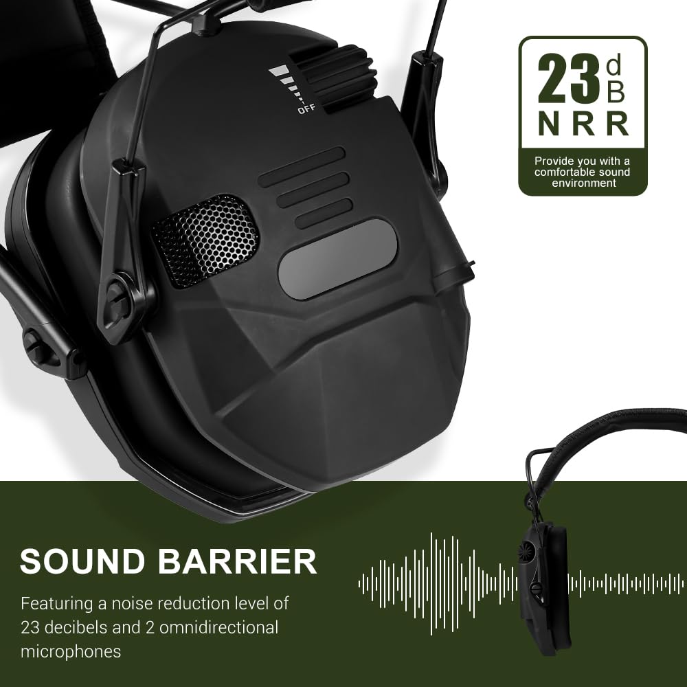 MiOYOOW Orejeras para tiro, protección auditiva NRR de 23 dB, orejeras plegables, orejeras electrónicas con reducción de ruido, auriculares para tiro y caza