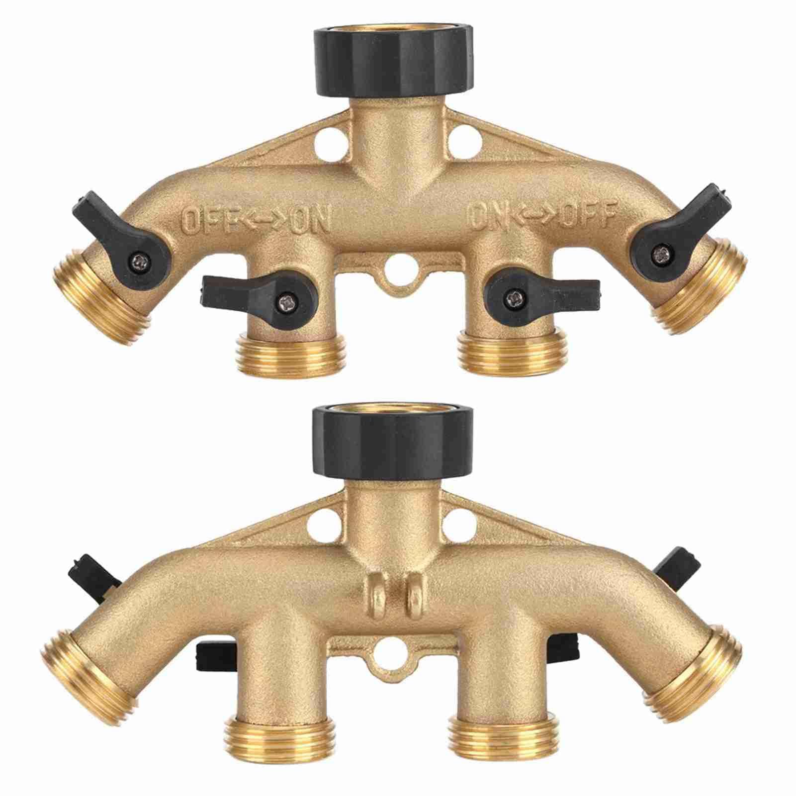 Zerodis Splitter Rubinetto Giardino 4 Vie in Ottone 3/4 Pollici, Divisore Acqua con Controllo Flusso Regolabile, Adattatore Irrigazione Giardino Dorato e Nero per Annaffiamento Esterno