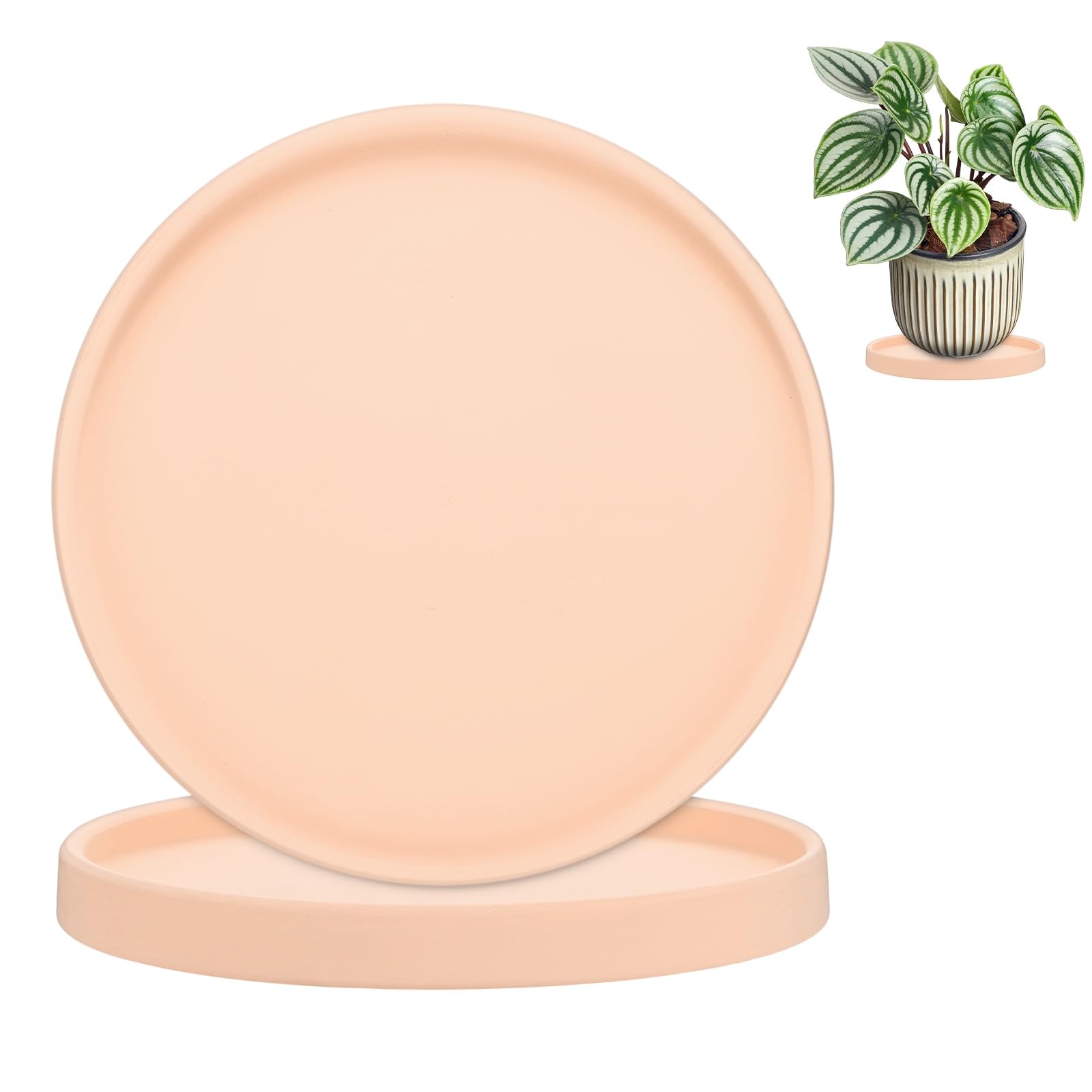M METERXITY 2-Pack Plant Saucers 7.3 in Ceramic Indoor/Outdoor, Pink