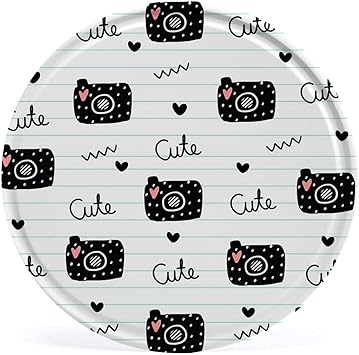 Amazon 壁の装飾 メタルサイン ウォールアート レトロシリーズ ラウンド 円形 かわいいカメラ落書き手描きパターン ハート デザイン シームレスな壁紙の背景 スクラップ ブック デジタル スクラップ ブックの描画 縦30 横30cm ヴィンテージ風 メタルプレート ブリキ