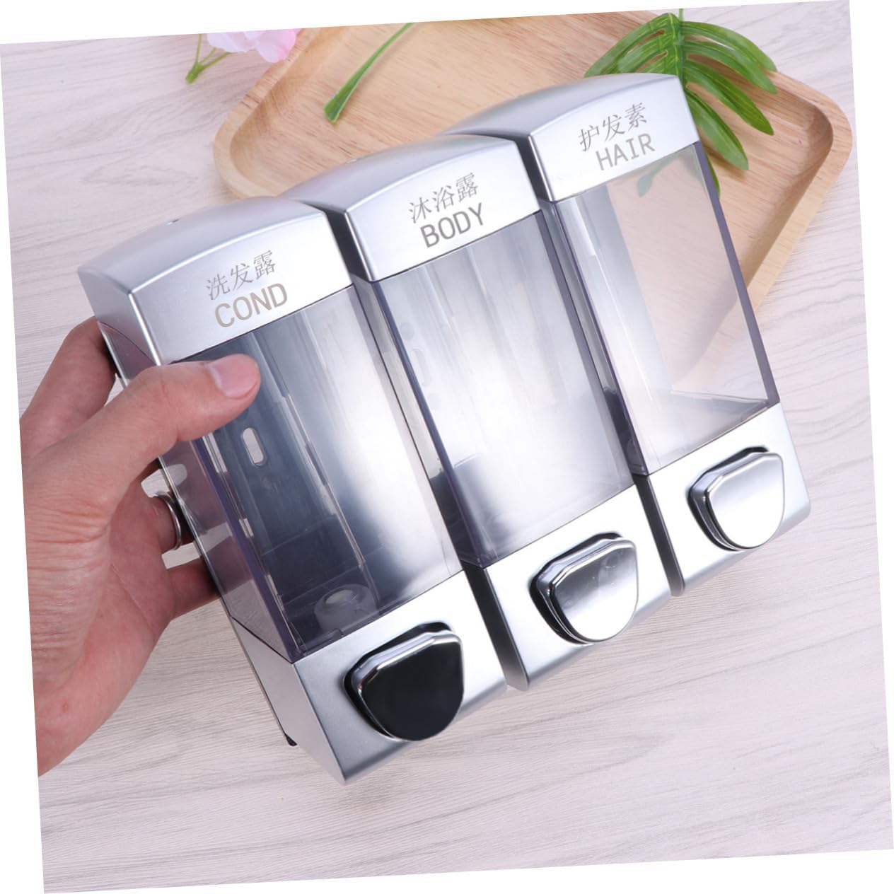 Soap Dispenser Bathroom Wall-Mounted Soap Holder Shower Gel Pump Shampoo Conditioner Lotion Dispenser Easy to Install Use for Home Hotel