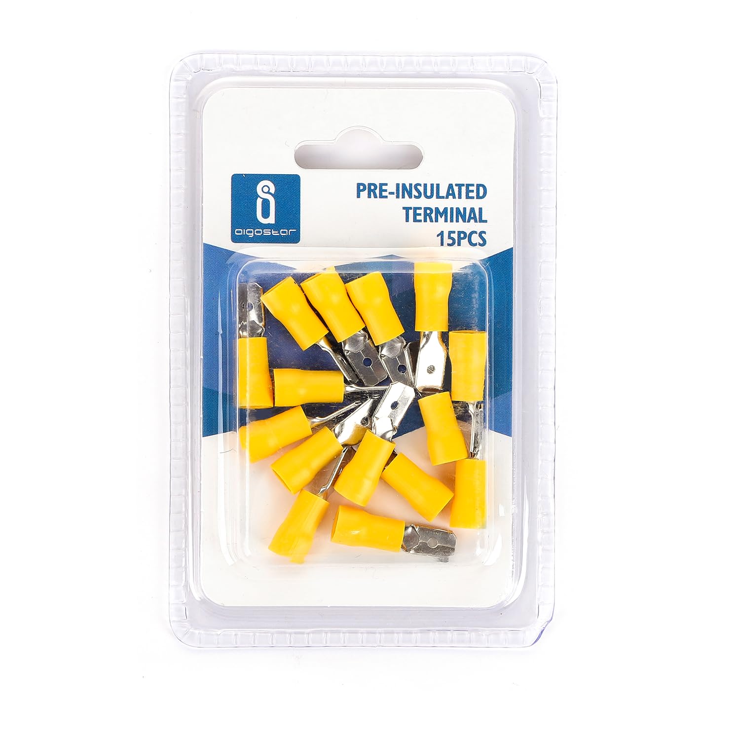 Pre-insulated terminal MDD5.5-250 Yellow, ideal for secure electrical connections. Presented in a blister pack of 15 units, guarantees durability and efficiency in your projects.