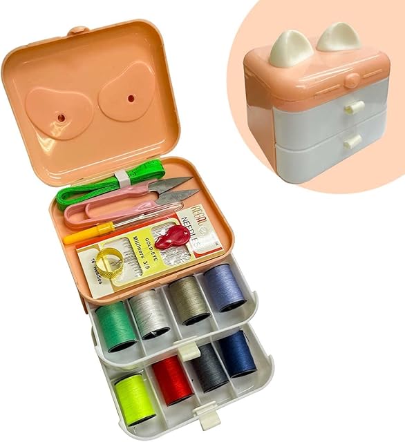 Kit Costura Viagem Rosa Completo 21 peças Maleta de Gatinho Agulhas Linhas Tesoura