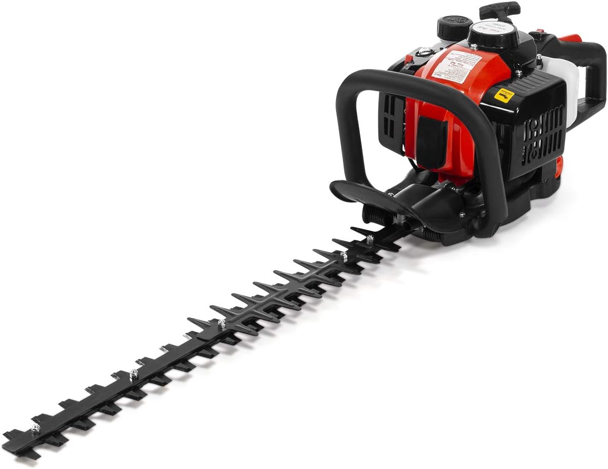 XtremepowerUS 81066 26cc 2-Cycle Gas Powered Hedge 24-Inch Double-Sided Shrub Trimmer Recoil Trim Blade Clipper Saw Bushes, Red/Black