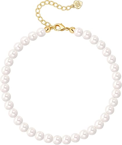 Aobei Pearl Tobilleras de perlas hechas a mano para mujer, pulsera de tobillo ajustable con cuentas blancas para regalo de boda