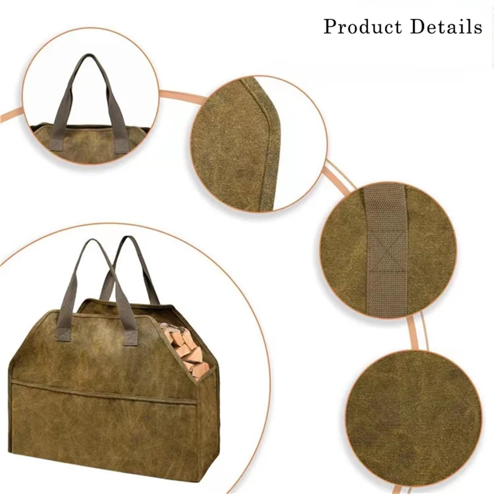 Holzscheit-Aufbewahrungshalter, Träger, Segeltuch, Brennholztasche, Brennholzkorb, tragbarer Outdoor-Organizer