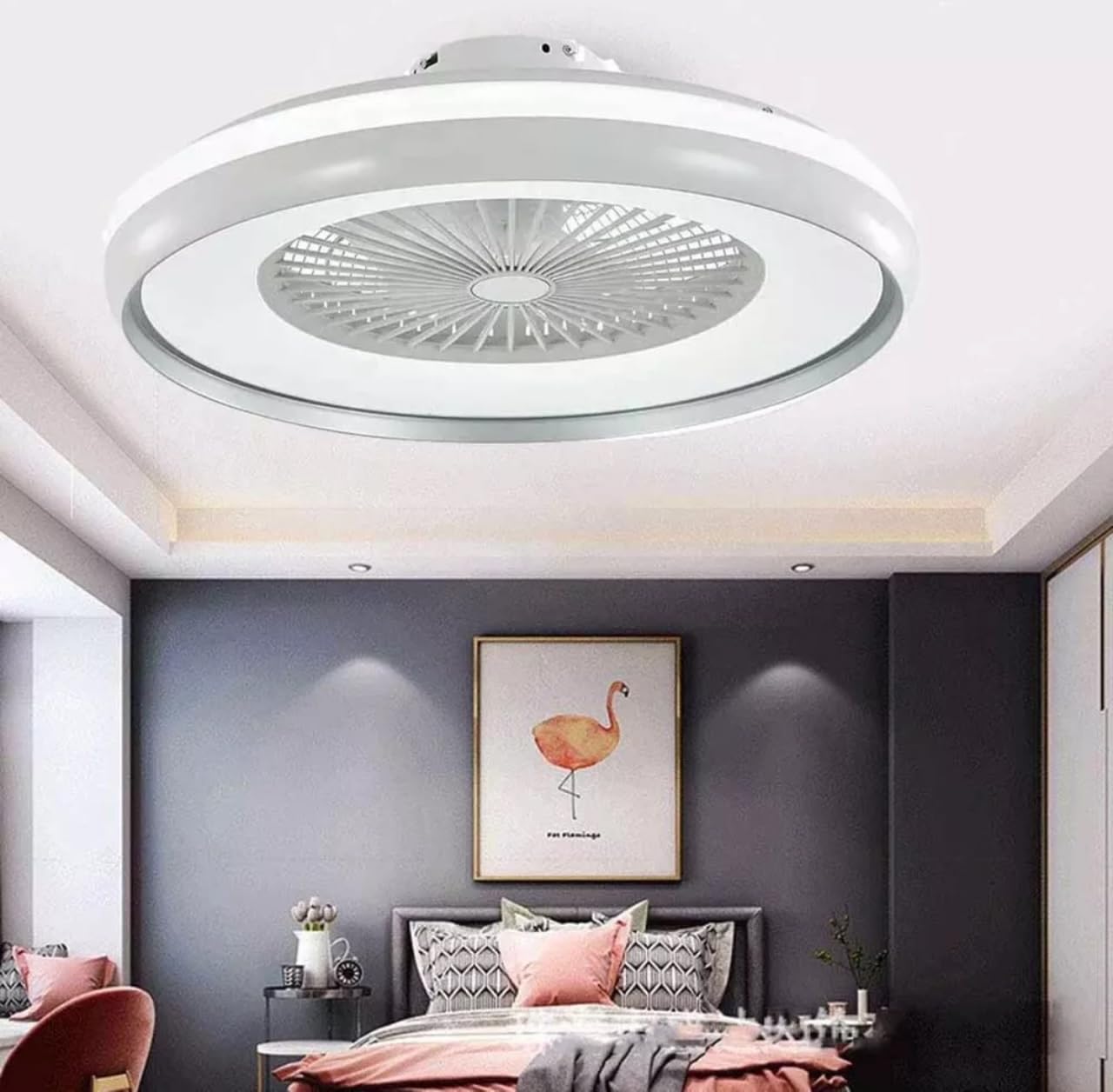 Partenopea Lampadario ventilatore 6 velocità Plafoniera moderna a LED con telecomando e gestibile da APP cambia 3 tonalità luce bianca, dimmerabile 62W per interni casa cucina soggiorno (Ufo)