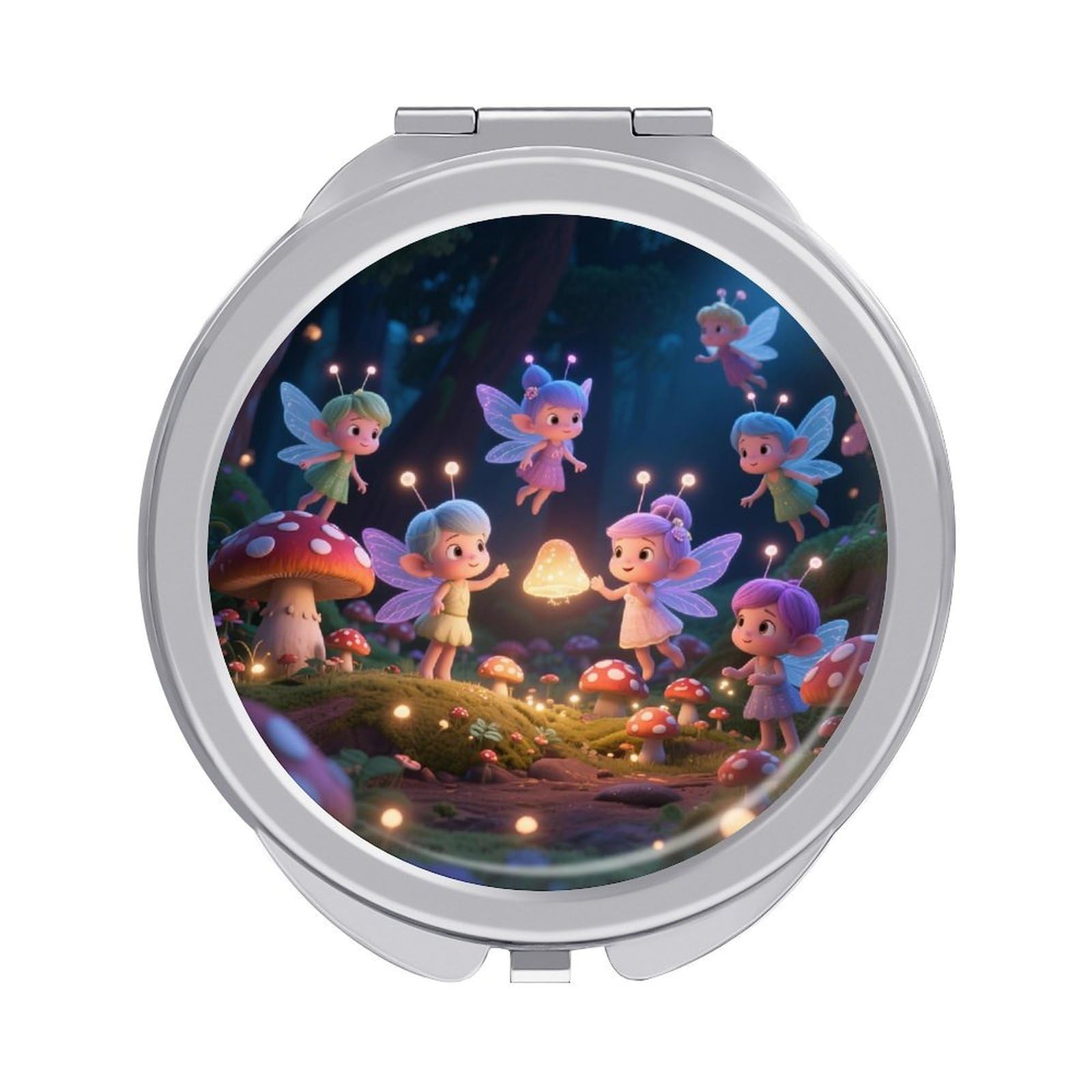 VstaDank Fairies in Mushroom Forest Makeup Mirror Beautiful Compact Makeup Mirror Silver Mirrors Surface Folding Makeups Lightweight Travel Makeups Mirrors for Suitable Handbag and Purses