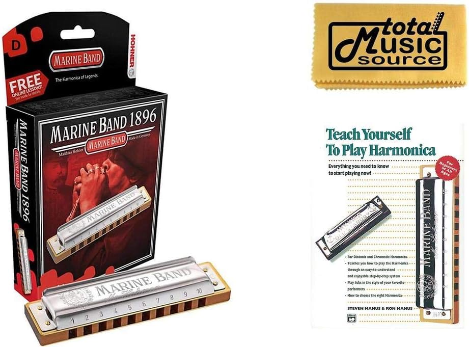 HOHNER Marine Band Harmonica, Key D, Made in Germany, Includes Case & Book