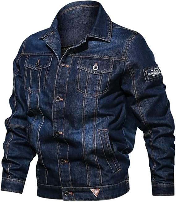 Atnrosnpirs Mens Denim Jacket Lapel Embroidery Jeans Jacket Multi
