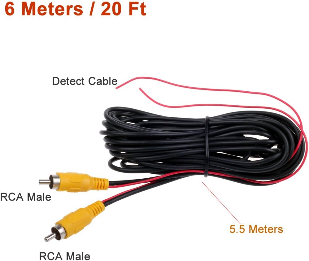 Car Video Audio Extension Cord Cable with Detection Trigger Wire RCA Male to Male Plug Car Reverse Reversing Rear View Parking Backup Camera 6 Meters 20ft by HitCar
