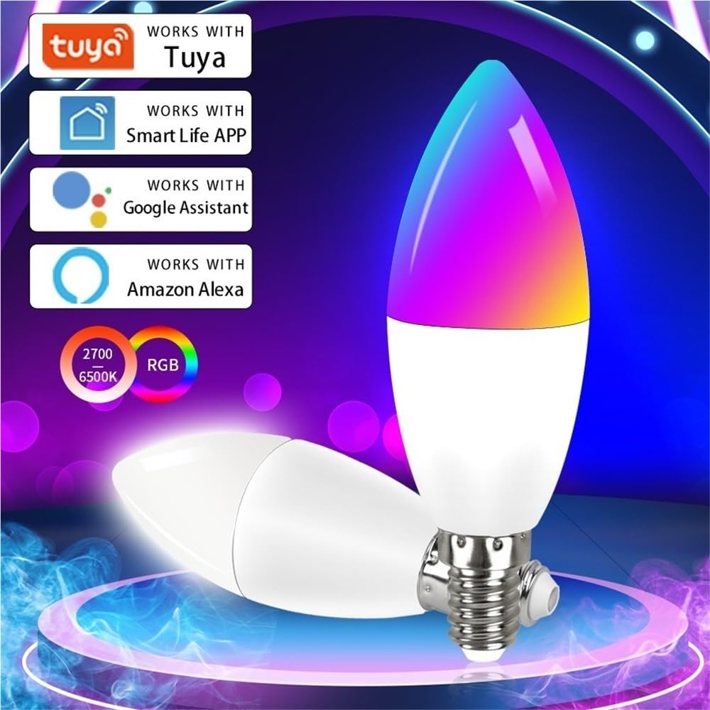 KJXP, Paquete de 10 bombillas LED inteligentes con forma de vela y WIFI, CA 85-265 V, E14, RGB+CW+WW, control por voz(E14 5W)