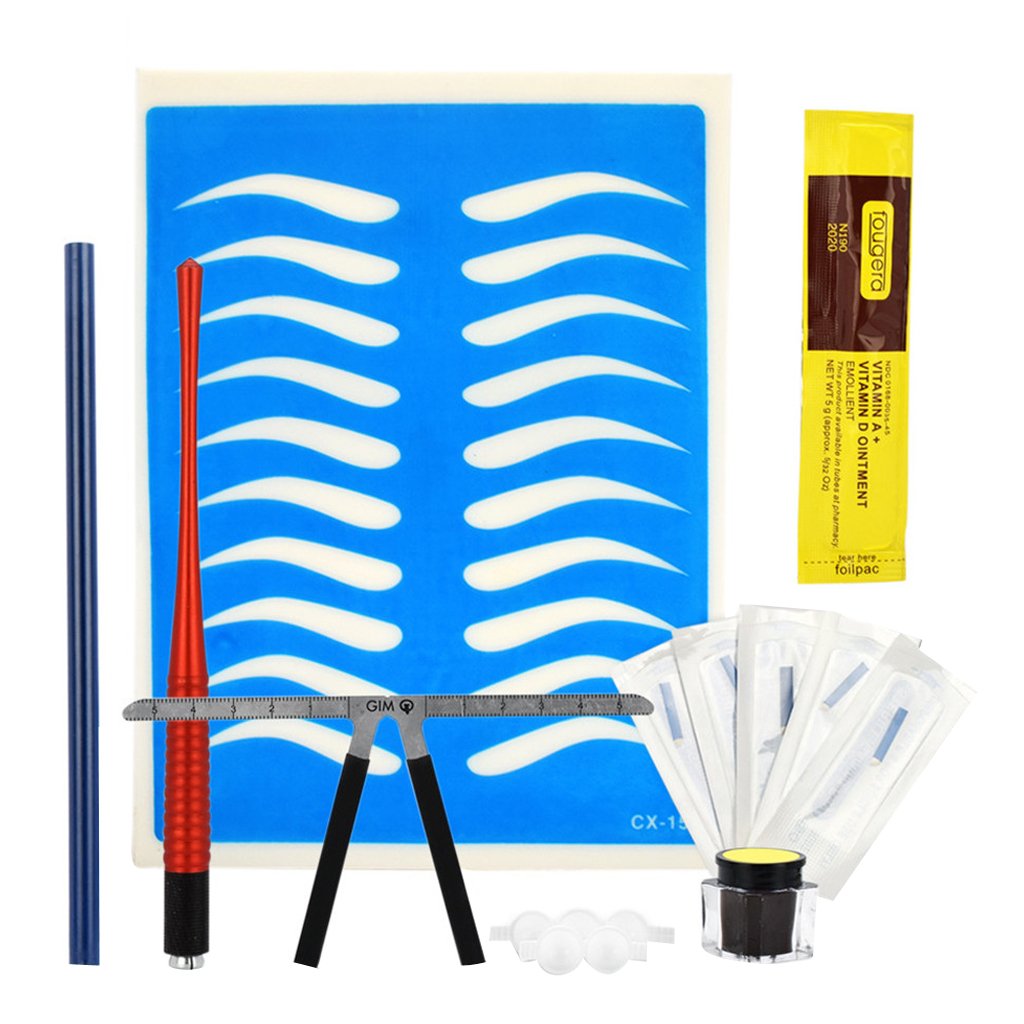 LOOM TREE Permanent Makeup Kit Ruler Tattoo Pen Needle Practice Skin Ink Glue Ring Set Red | Other Tattoos & Body Art