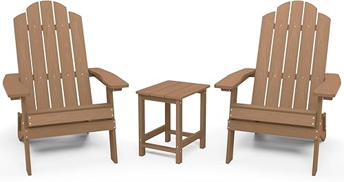 MXIMU Juego de sillas Adirondack plegables de 3 piezas y mesa auxiliar cuadrada, 2 unidades de sillas plegables de plástico Adorondic para