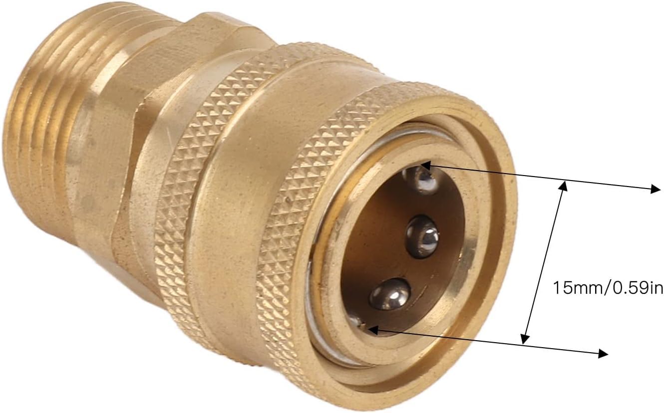 Adaptador de conexión para hidrolimpiadora M22 (2 unidades), cobre puro, conector hembra NPT de 3/8" a macho M22 para conexión universal de mangueras y bombas (orificio interior de 15 mm/0,59")