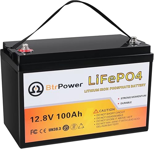 Batería de litio de 12 V, hierro de fosfato de litio de 100 Ah, batería de ciclo profundo LiFePO4, 100 A BMS, más de 4000 ciclos, perfecta para RV,