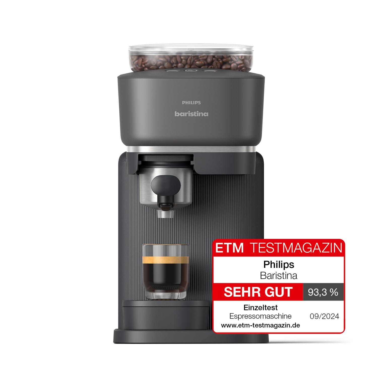 Philips Baristina Espressomaschine BAR300/60, 16-bar-Pumpendruck, automatisches Mahlwerk, kompakt, Schwarzgrau