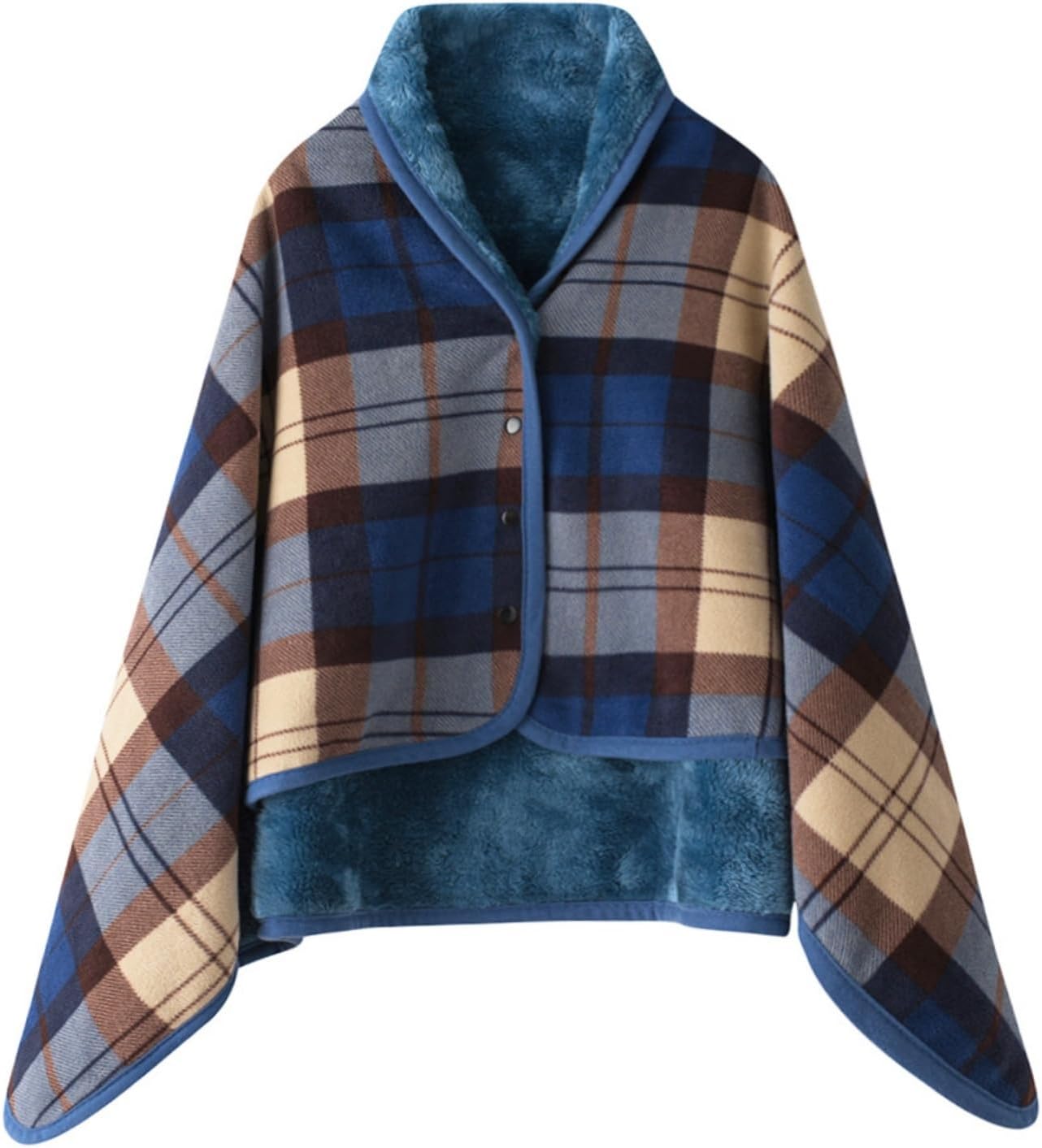 Weicher Fleece-Poncho Mit Knöpfen – Karierte Decke Als Umhang, Schal & Schoßdecke Für Zuhause, Büro & Reisen