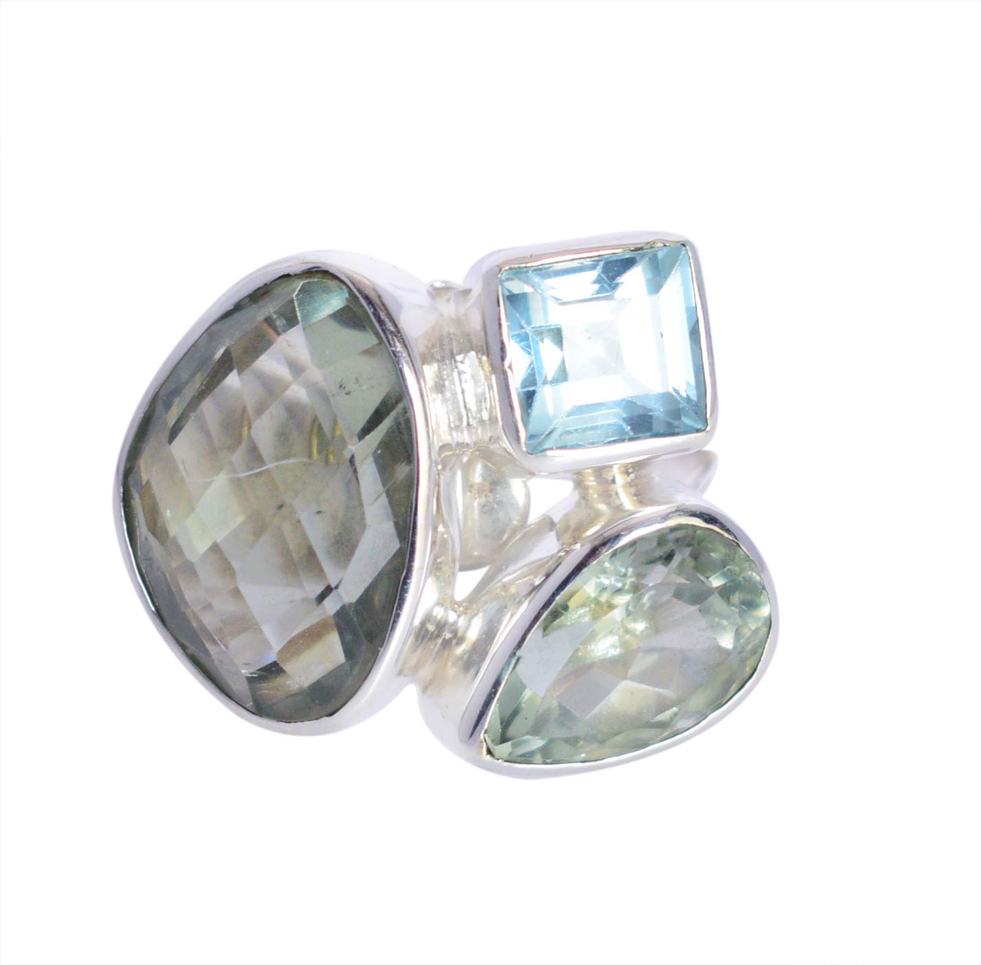 Ravishing Impressions JewelleryGreen Amethyst & Blue Topaz Gemstone 925 Solid Sterling Silver Ring Marvelous Handmade Jewelry,for Women FSJ-5538