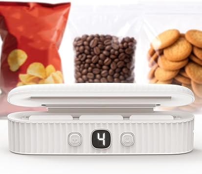 Mini Bag Sealer with 4 Adjustable Mode, 4000mAh Rechargeable Heat Sealer for Plastic Bags, Auto Shut-Off & Insulated Strips, Portable Heat Sealer for Snack, Chip, and Cookie Bag