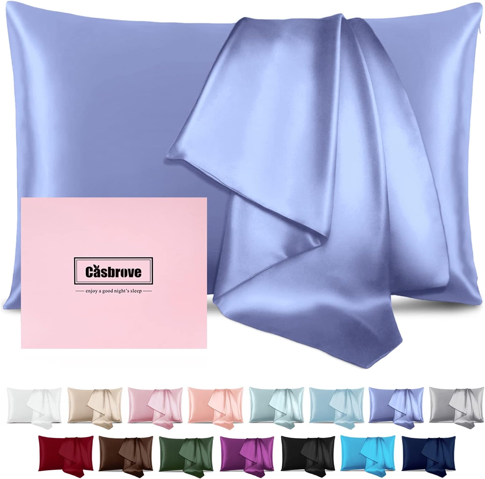 Silk Pillow Cases Mulberry Silk Pillowcases Soft Breathable Both Sided Natural Silk Pillowcase with Zipper Beauty Sleep Silk Pillow Cases 1 Pc for Gift (Standard, Cornflower Blue)