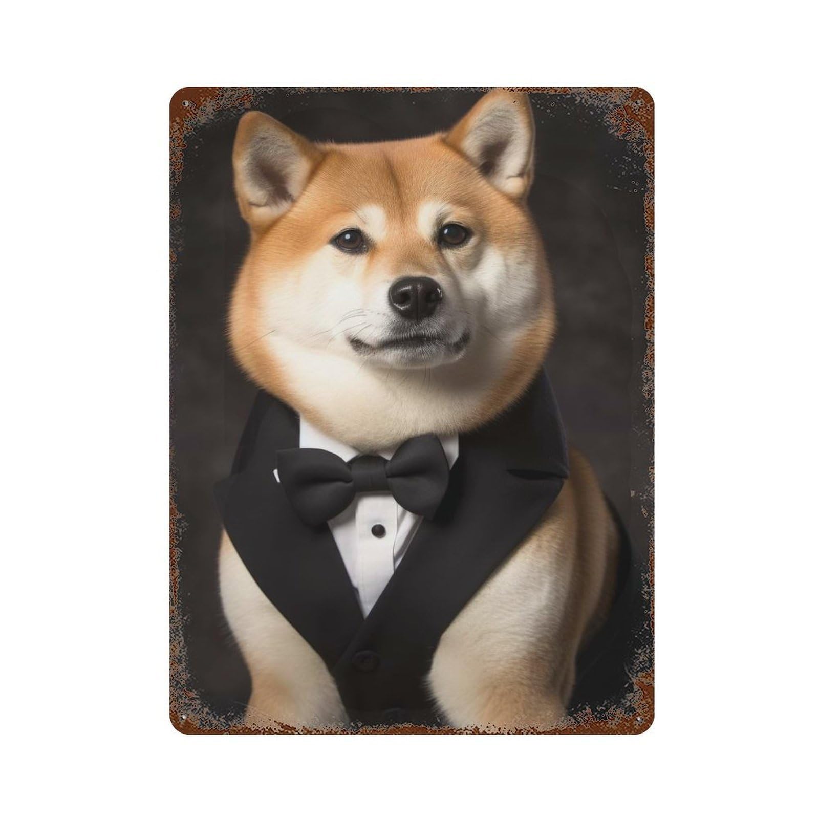 Well Dressed Shiba Inu Dog Rusty Metal Tin Sign 15.7"x11.8", Farmhouse Wall Decor for Farmhouse, Kitchen And Entryway Decor