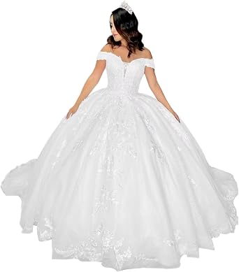 Zhangyo Princess Puffy Wedding Dresses for Bride Off Shoulder Bridal Dress | Princess Puffy Wedding Dresses for Bride, Off the Shoulder Bridal Gown ,Puffy Tulle Lace Wedding Dress Ball Gown