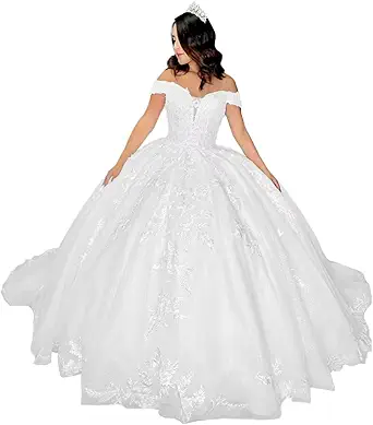 Zhangyo Princess Puffy Wedding Dress for Bride Off the Shoulder Bridal Gown with Train
