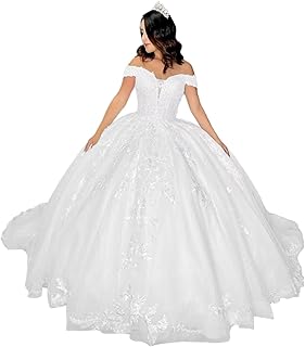 Princess Puffy Wedding Dresses for Bride Off The Shoulder Bridal Gown Puffy Tulle Lace Wedding Dress Ball Gown - Buy now