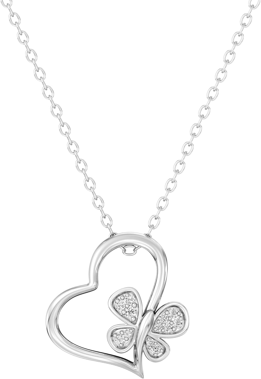 GILDED Itsy Bitsy Sterling Silver Heart Diamond Pendant Necklace, 0.10 Cttw, SI1 F-Color Lab grown diamond, 18” Chain with Spring Ring Lock