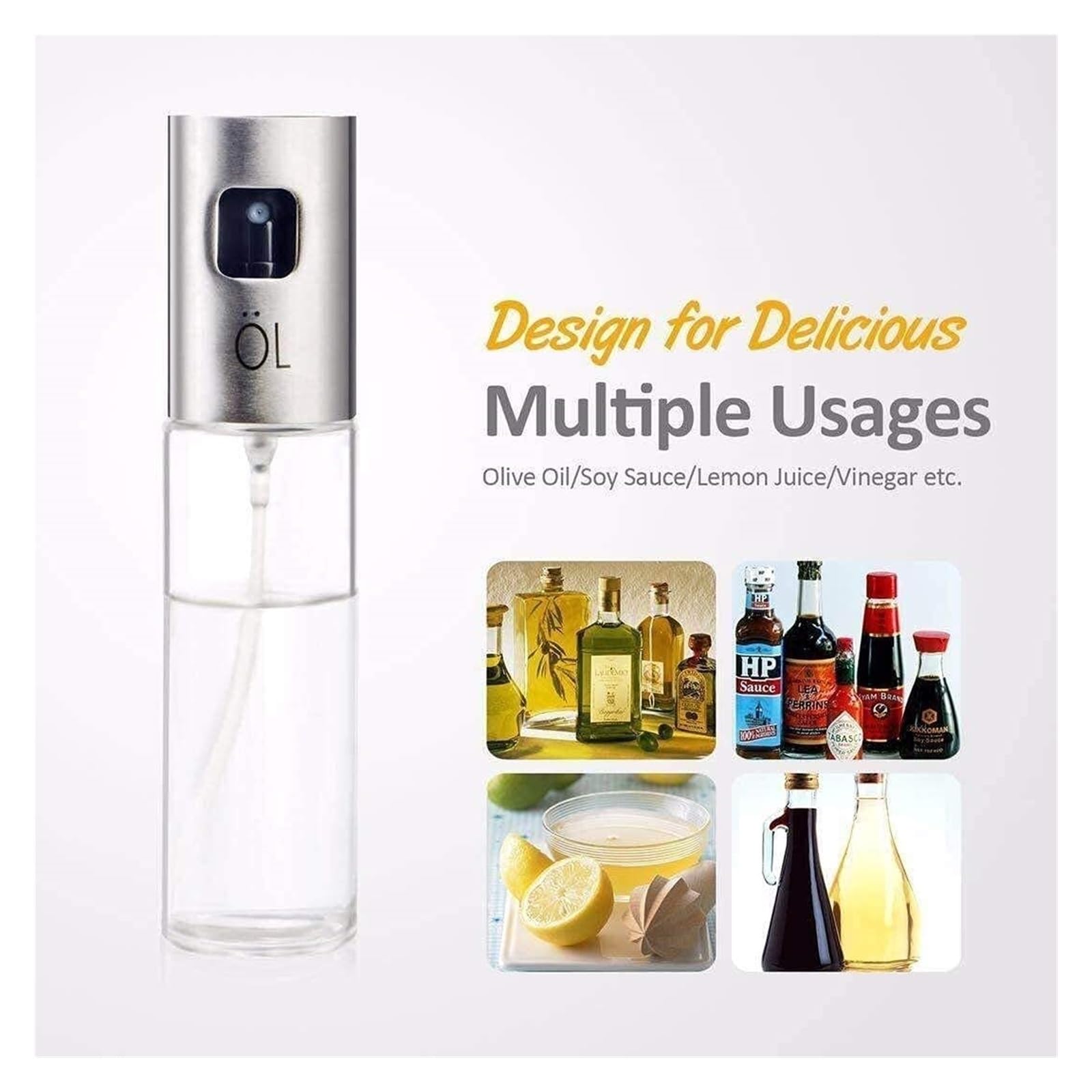 Dispensador de Aceite y vinagre, pulverizador portátil para cocinar, Barbacoa, ensaladas y Parrilla de Acero Inoxidable, Botella de Vidrio para Almacenamiento en la Cocina.