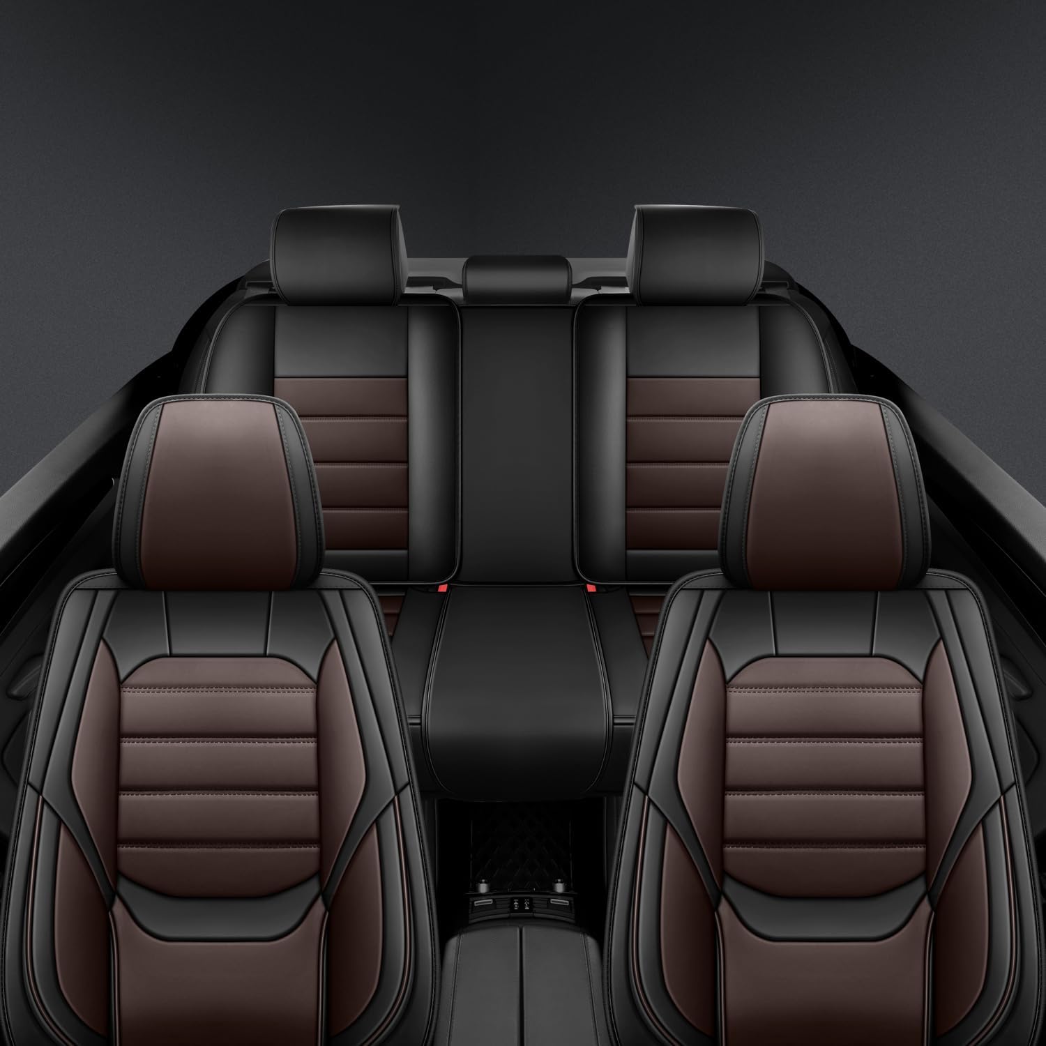 Leather Car Seat Covers for VW Volkswagen ID.4 2021-2023, Full Set Luxury Comfort Waterproof Breathable Airbag Compatible Car 5 Seat Protector, Cars Interior Seats Cover (Brown+Black)