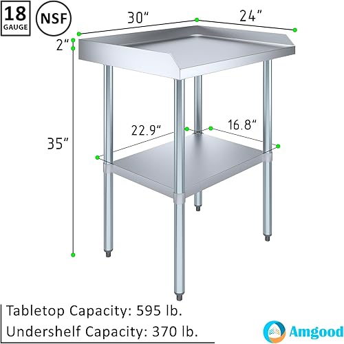 Miniatura 9 de AmGood Mesa de trabajo comercial con salpicaduras y salpicaduras laterales  Altura 35 pulgadas  Mesa de preparación de acero inoxidable para cocina,