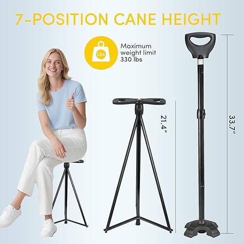 Miniatura 7 de Folding Walking Cane with Seat, 2-in-1 Lightweight Aluminum Cane Stool for Seniors & Adults, Portable with Carry Bag, Anti-Slip for Travel & Hiking