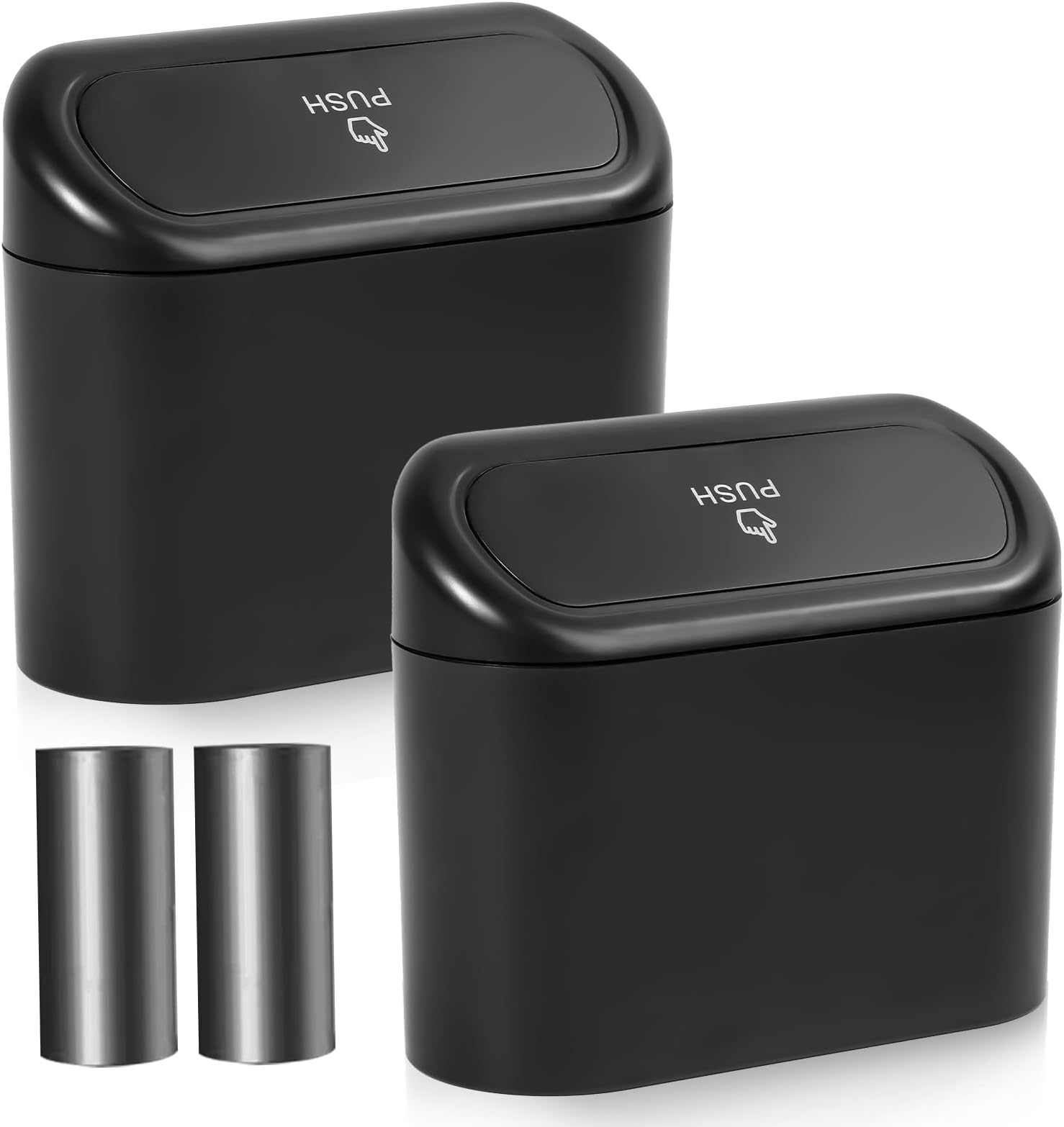 2 Pack Car Trash Can for Chevy Silverado 1500 1999-2006, Hanging Waste Bin with Lid Interior Organizer Waterproof Black Plastic