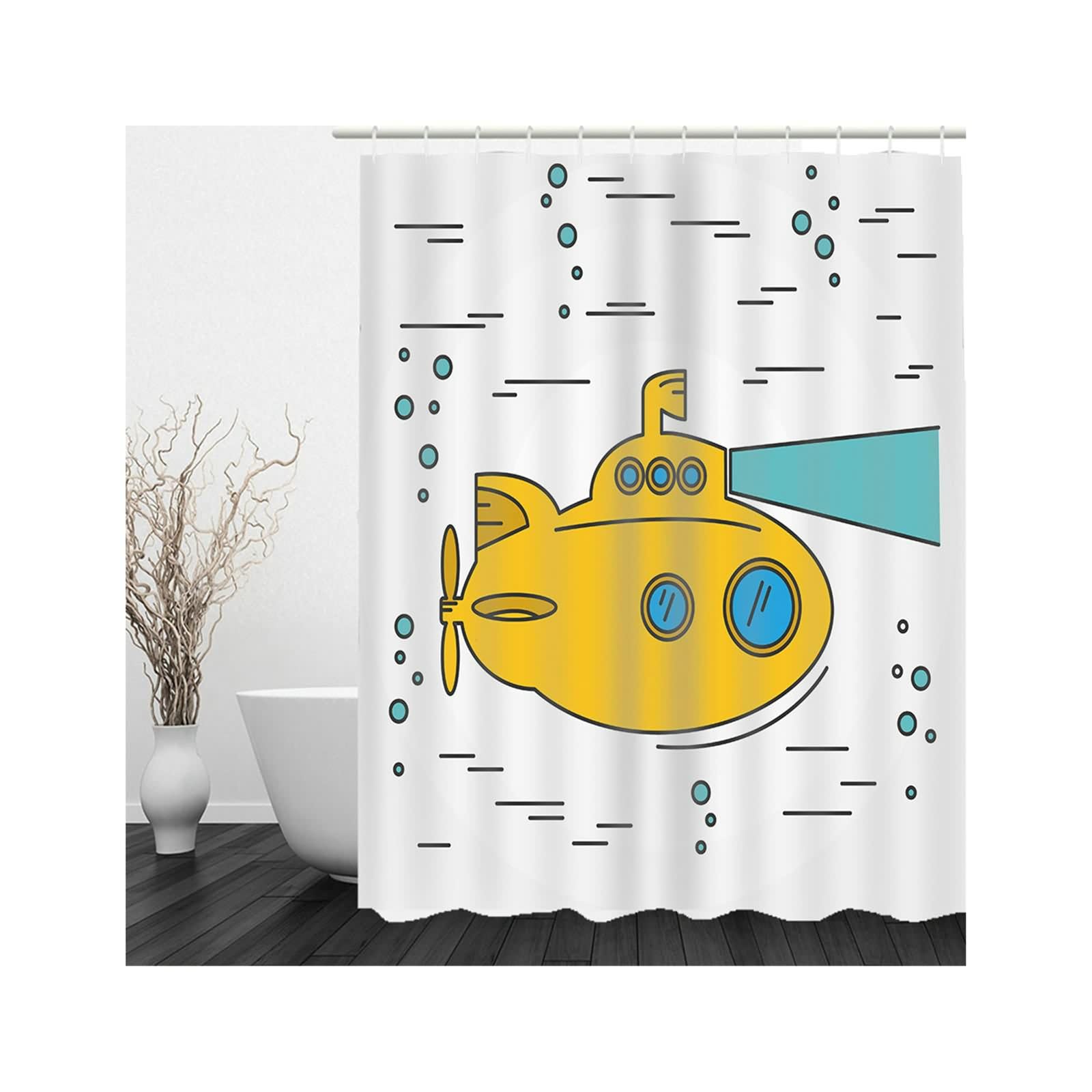 Rideau Douche Waterproof Rideaux Double sous-Marin Couleur Occultant Salle Bain Jaune Bleu Écologique, Imperméable, avec Crochets Métalliques Antirouille 220x180cm
