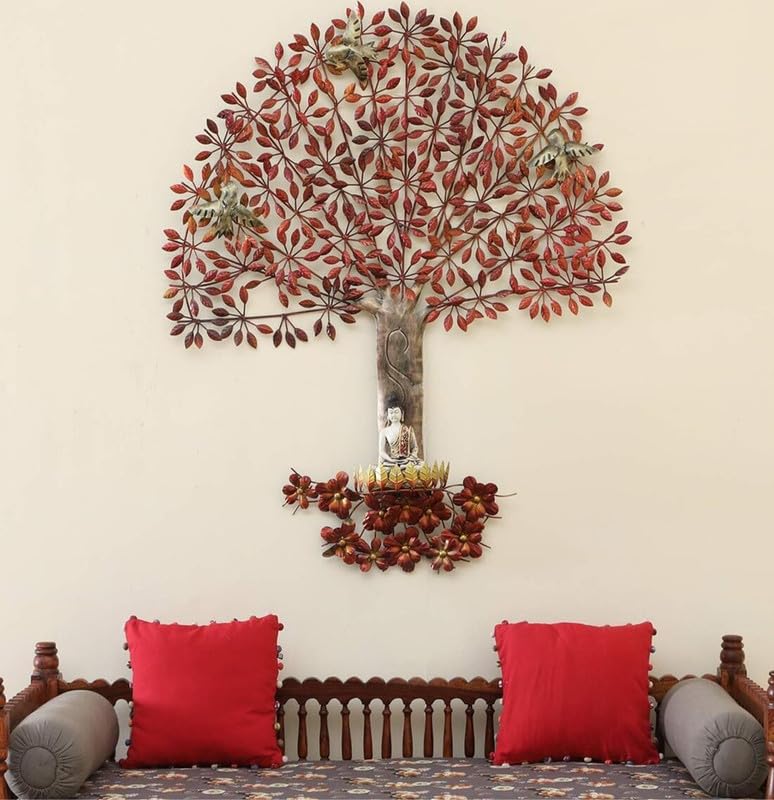Image of AntarYuga Metal Iron (BUDHA LIFE TREE(B)) Decorative Wall Art /Sculpture for Home Living Room /Bedroom /Hotels /Office /Cafe etc. Size (54 * 4 * 44 INCH - Multicolor)