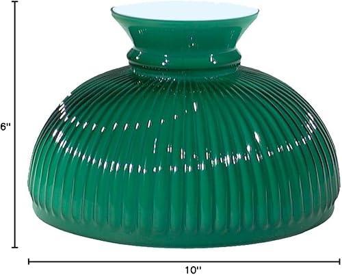 Miniatura 4 de B&P Lamp® Pantalla acanalada de estudiante de 10 pulgadas con carcasa verde sobre diseño de ópalo para iluminación vintage y antigua
