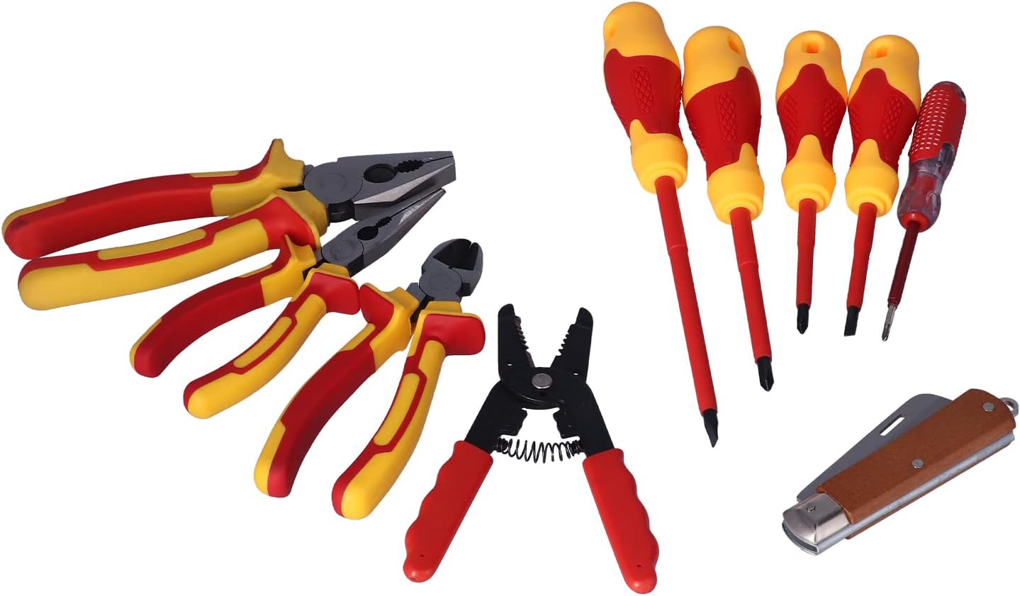 Insulated Electrician Screwdriver Set, 10 Pcs Electrician Tool Set, Insulated Electrician Tool Set with Slotted Head Tip Electrician, Screwdrivers