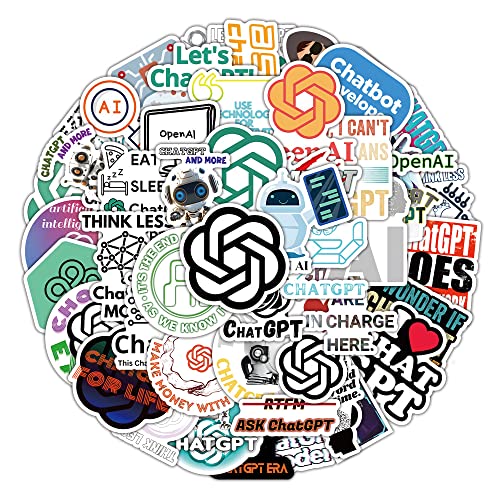FNEITY ChatGPT Stickers 50pcs OpenAI Stickers for Water Bottles Laptop, Cool AI Vinyl Decals for Teens Laptop Phone Luggage Guitar Notebook Journal Skateboard Bumper