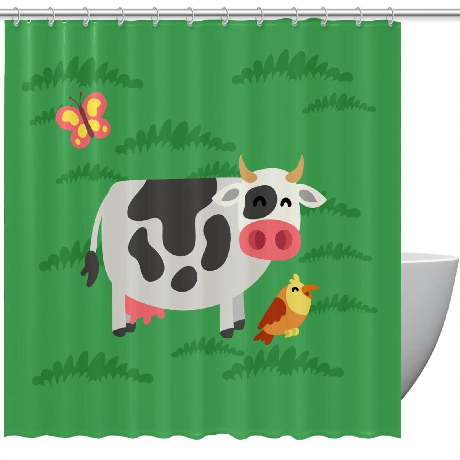 Rideau de douche motif vache verte 183x183 cm imperméable avec ses 12 crochets de fixation